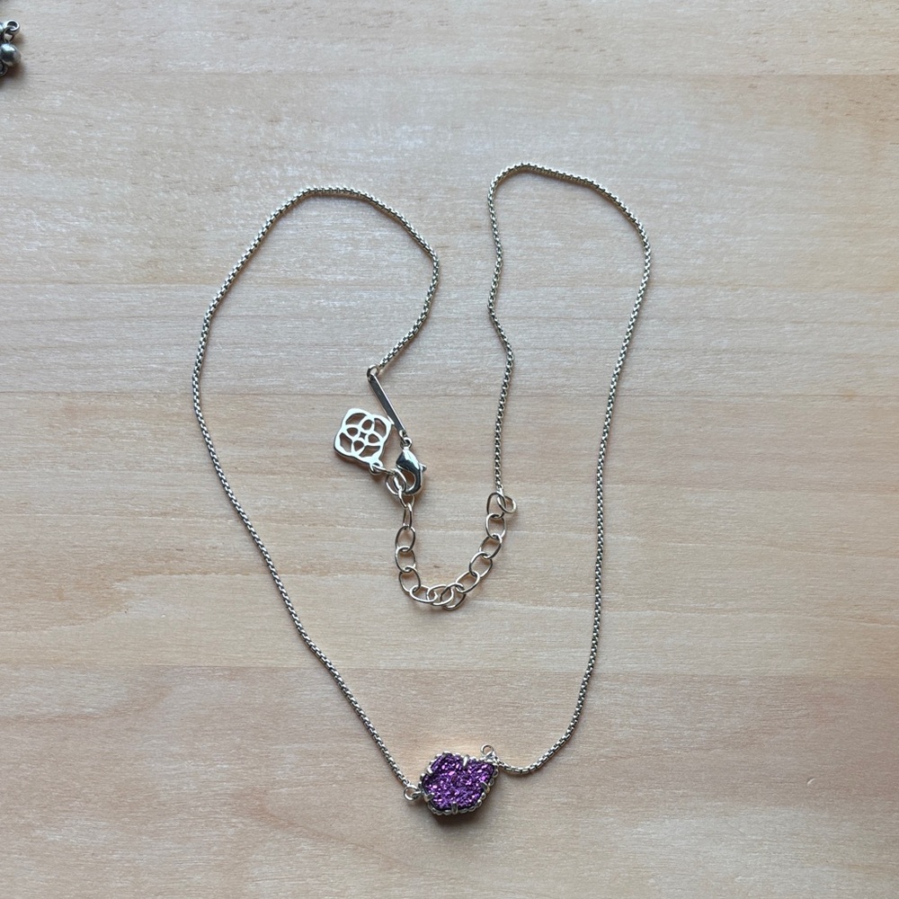 Kendra Scott Silver Necklace with Pink Pendant